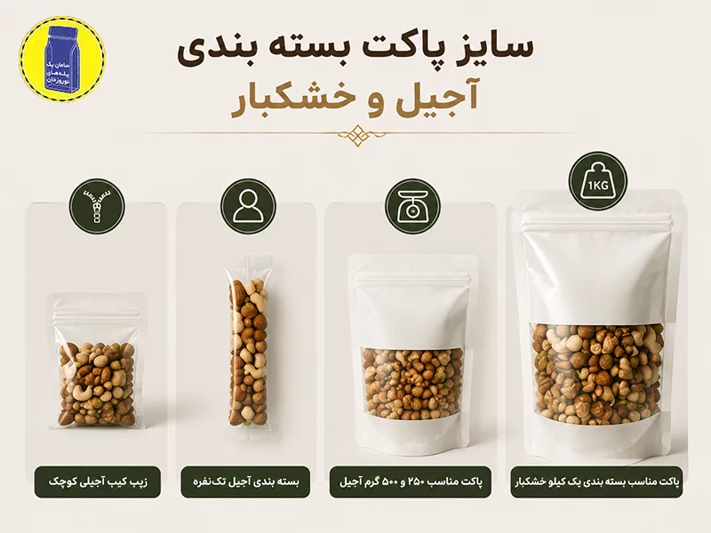 سایز پاکت بسته بندی آجیل و خشکبار